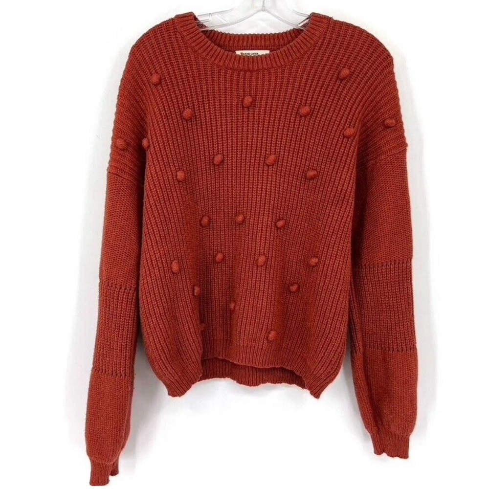 MARINE LAYER Rowan Pom Bauble Sweater Size L Crewneck Burnt Orange Wool Blend